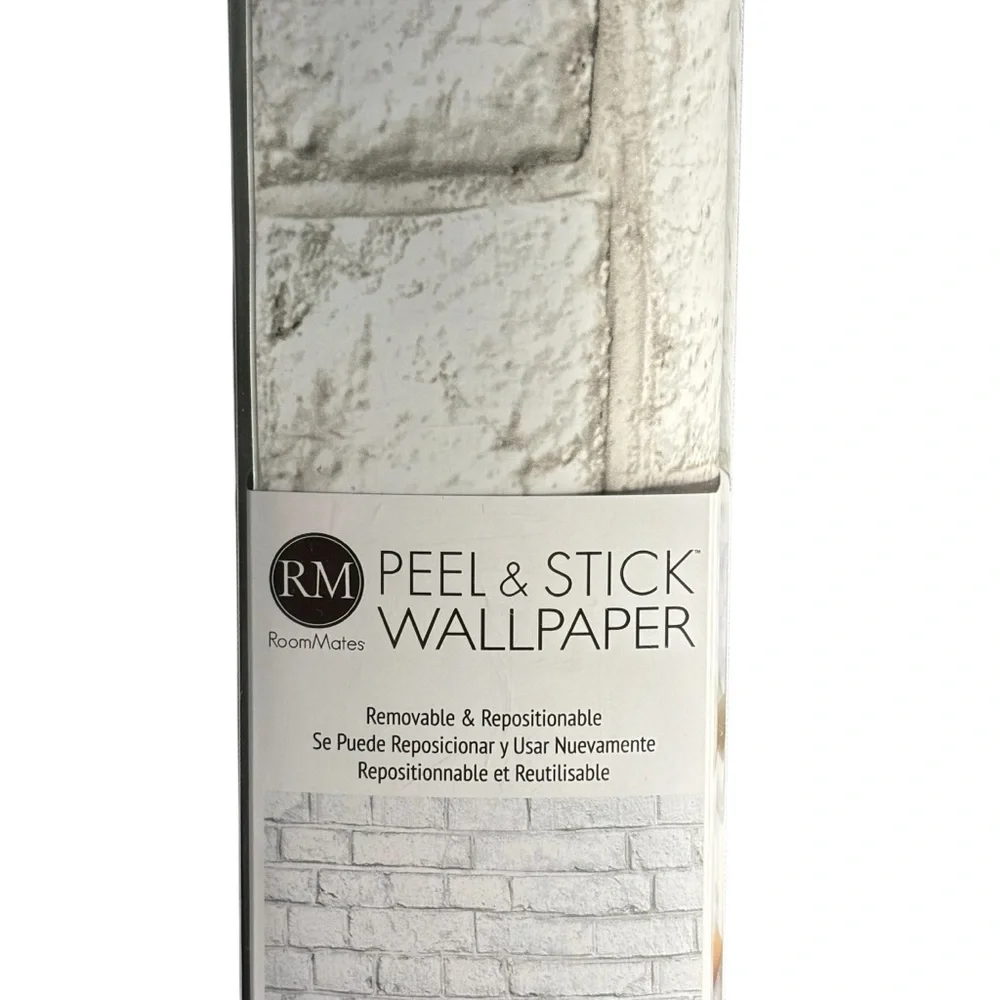 RM RoomMates Peel & Stick Wallpaper- White Gray Brick Wall- 1 Roll- Removable &